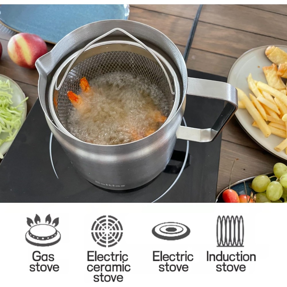 Deep Fryer Stainless - YesStainless Steel 2L Friteusepan met mandje