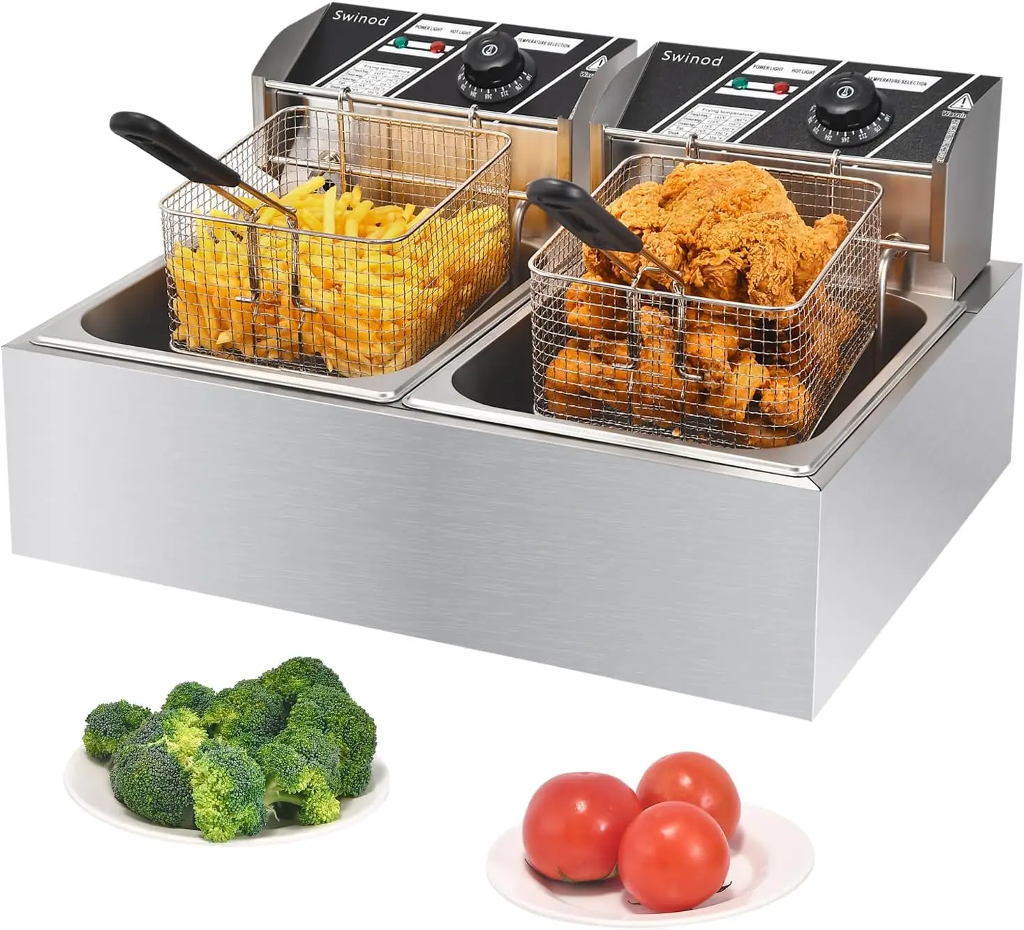 Deep Fryer Stainless - Commerciële frituurpan met manden, 3400W 12.7QT/12L