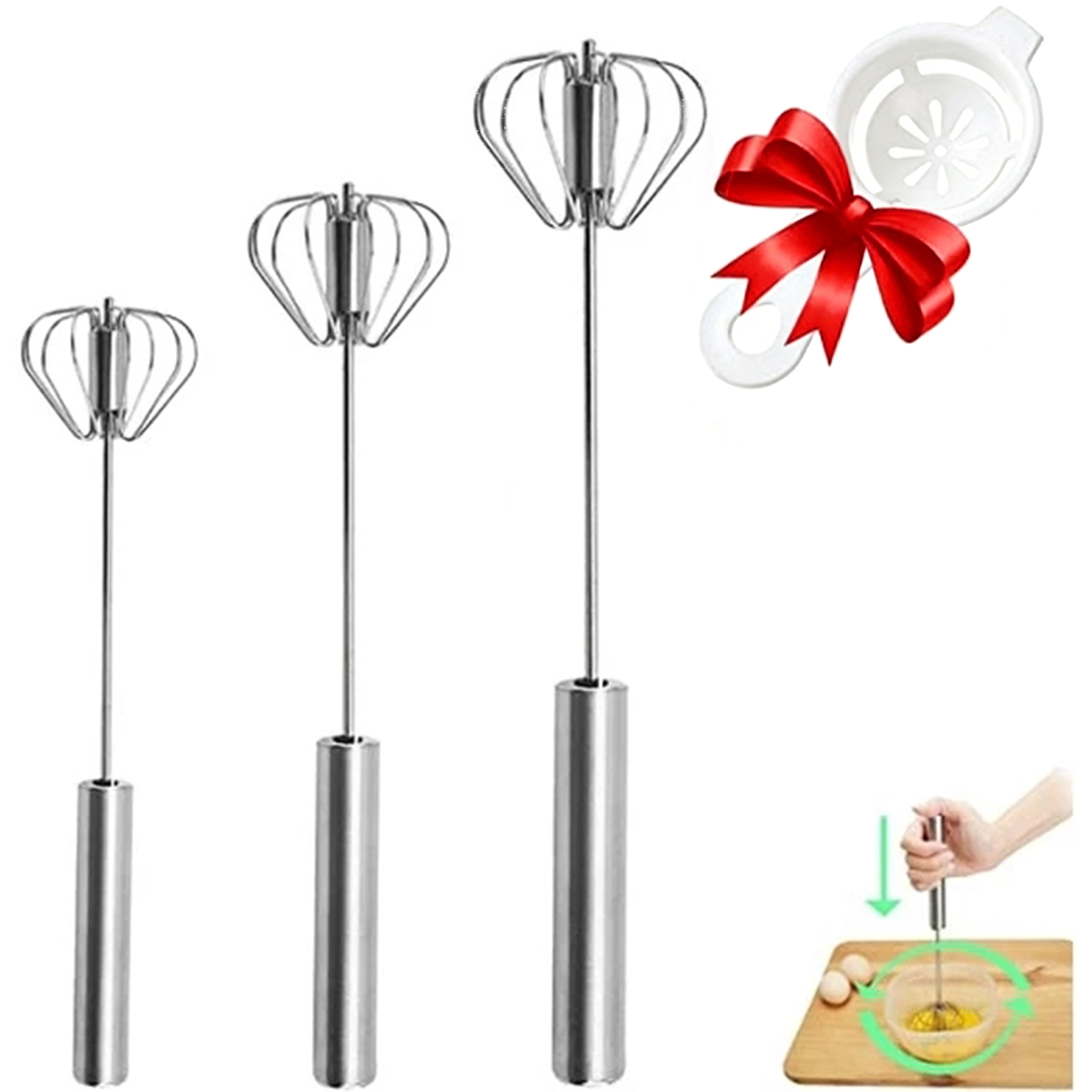 Kitchen Appliances Australia - 1/3 stuks roestvrijstalen eierklopper Duurzame semi-automatische